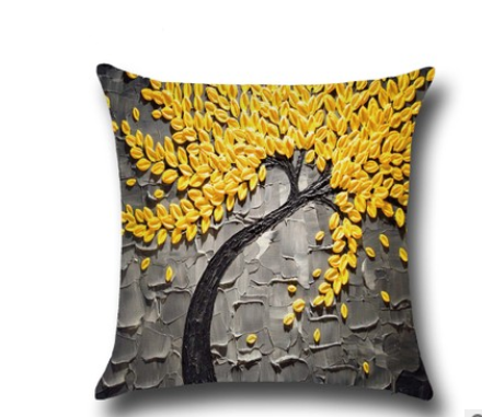 Three-dimensional Oil Painting Trees Flowers Cotton Cushion Cushion Pillowcase