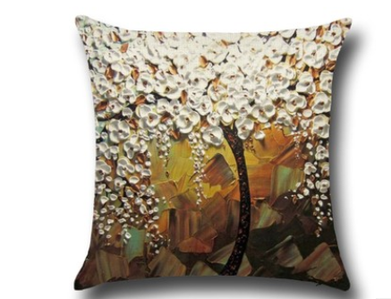 Three-dimensional Oil Painting Trees Flowers Cotton Cushion Cushion Pillowcase