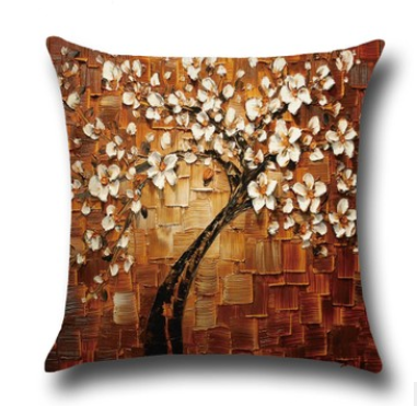 Three-dimensional Oil Painting Trees Flowers Cotton Cushion Cushion Pillowcase