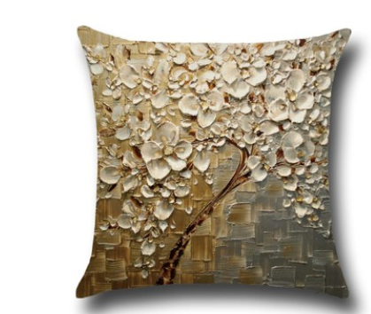 Three-dimensional Oil Painting Trees Flowers Cotton Cushion Cushion Pillowcase