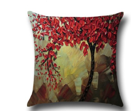Three-dimensional Oil Painting Trees Flowers Cotton Cushion Cushion Pillowcase