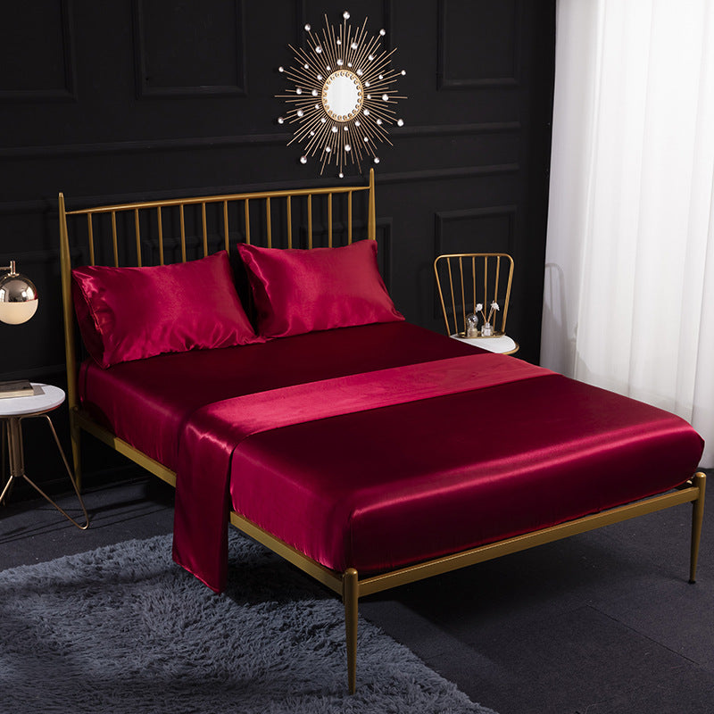 Satin Bed Sheet & Pillowcase - Four Piece Bed Sheet Set