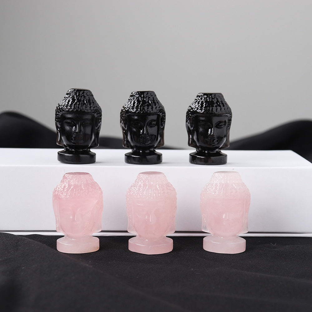 Obsidian Buddha Head Hand-carved Crystal Ornament