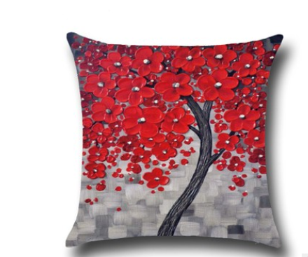 Three-dimensional Oil Painting Trees Flowers Cotton Cushion Cushion Pillowcase