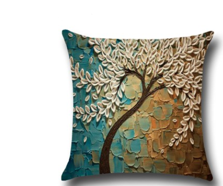 Three-dimensional Oil Painting Trees Flowers Cotton Cushion Cushion Pillowcase