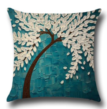 Three-dimensional Oil Painting Trees Flowers Cotton Cushion Cushion Pillowcase