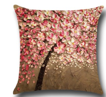 Three-dimensional Oil Painting Trees Flowers Cotton Cushion Cushion Pillowcase