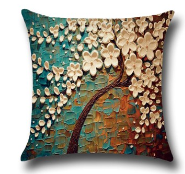 Three-dimensional Oil Painting Trees Flowers Cotton Cushion Cushion Pillowcase