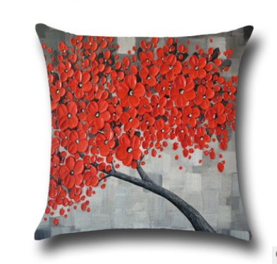 Three-dimensional Oil Painting Trees Flowers Cotton Cushion Cushion Pillowcase