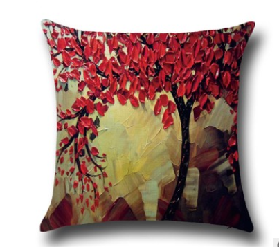 Three-dimensional Oil Painting Trees Flowers Cotton Cushion Cushion Pillowcase