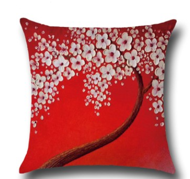 Three-dimensional Oil Painting Trees Flowers Cotton Cushion Cushion Pillowcase