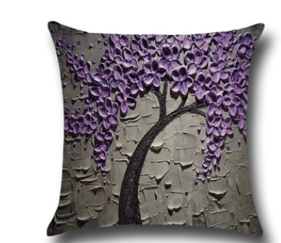 Three-dimensional Oil Painting Trees Flowers Cotton Cushion Cushion Pillowcase