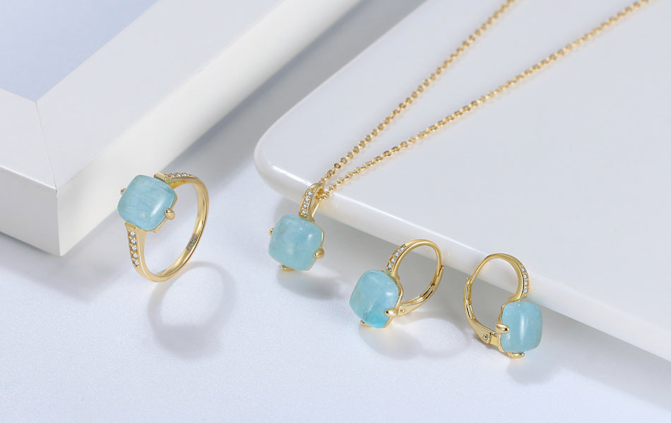 S925 Sterling Silver Necklace Natural Aquamarine