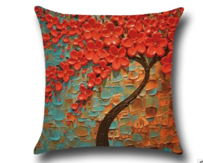 Three-dimensional Oil Painting Trees Flowers Cotton Cushion Cushion Pillowcase