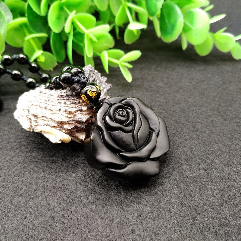 Obsidian Rose Pendant Necklace Gift