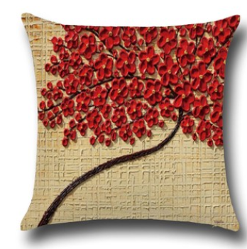 Three-dimensional Oil Painting Trees Flowers Cotton Cushion Cushion Pillowcase