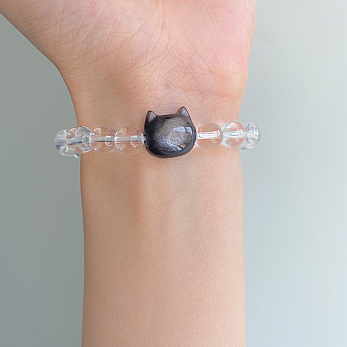 Silver Obsidian Cat White Crystal Sweet Cool