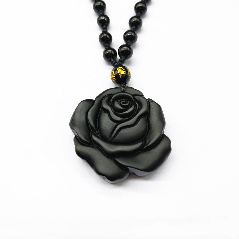 Obsidian Rose Pendant Necklace Gift
