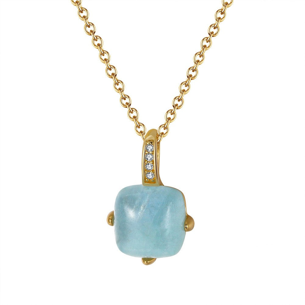 S925 Sterling Silver Necklace Natural Aquamarine