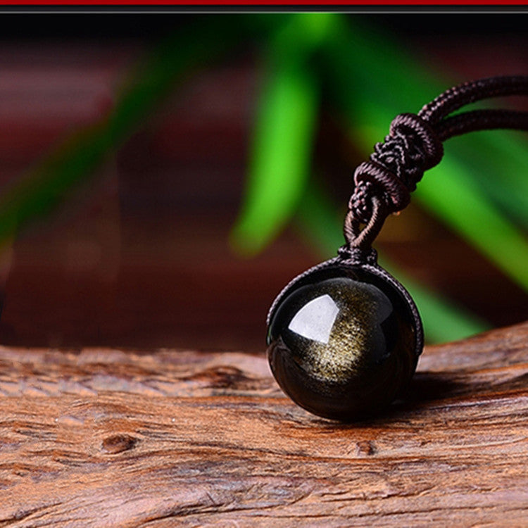 Natural Crystal Pendant Gold Obsidian Obsidian Fashion Simple Necklace