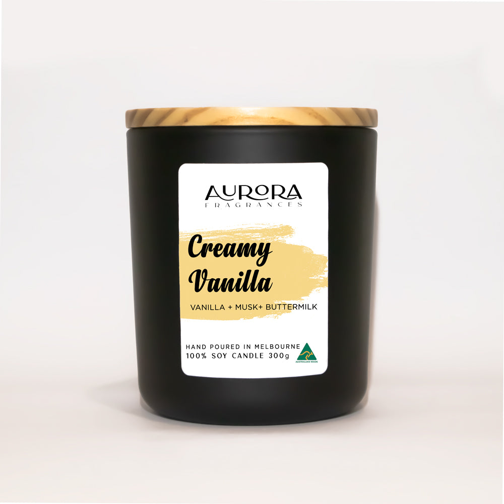 Aurora Creamy Vanilla Scented Soy Candle Australian Made 300g