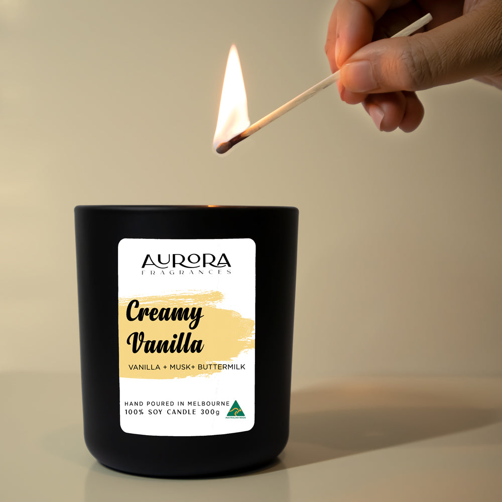 Aurora Creamy Vanilla Scented Soy Candle Australian Made 300g