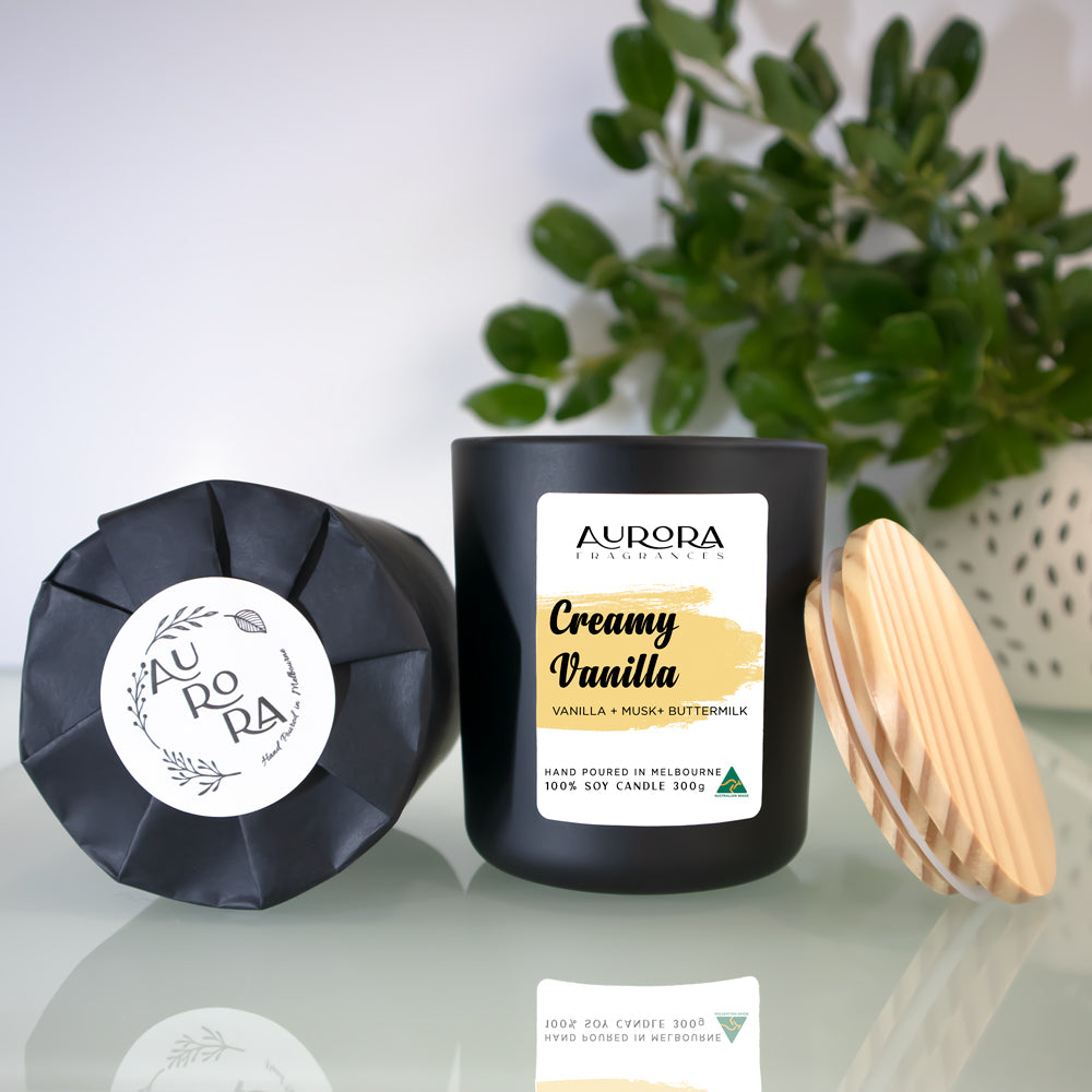 Aurora Creamy Vanilla Scented Soy Candle Australian Made 300g