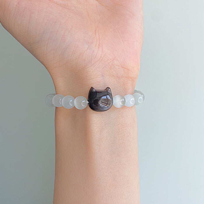 Silver Obsidian Cat White Crystal Sweet Cool
