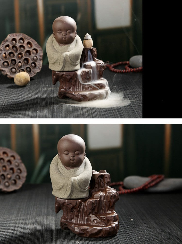 Meditating Little Monk Reverse Flow Incense Burner