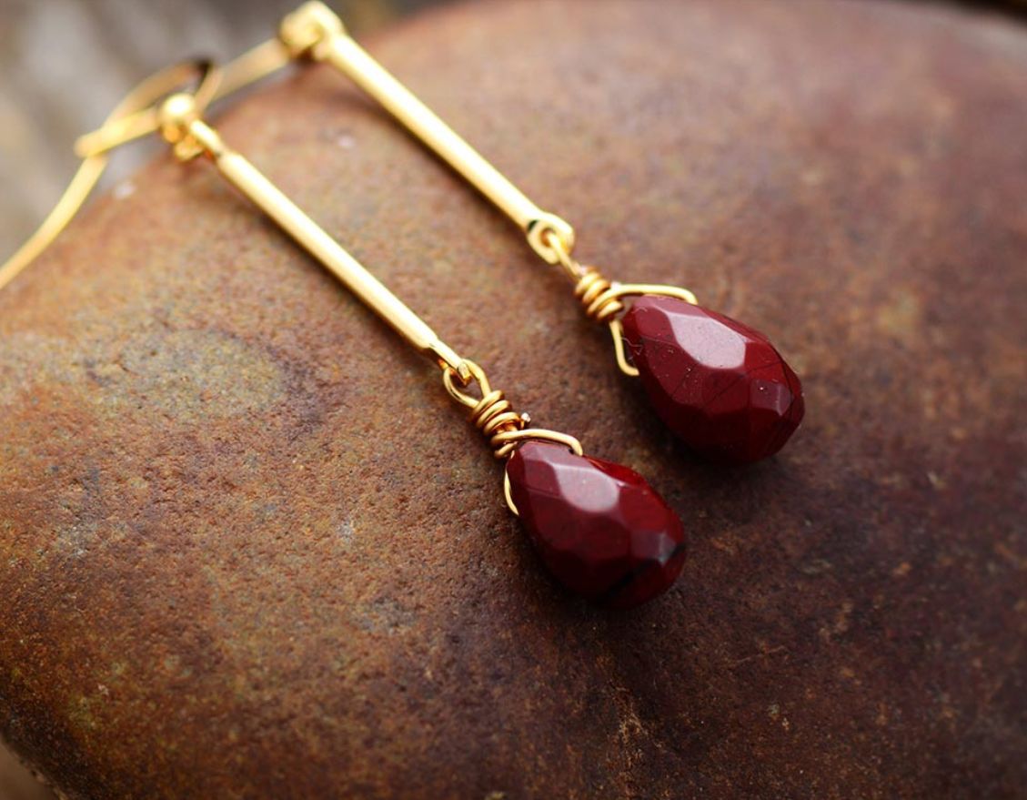 Elegant Lovely Natural Stone Drop Earrings Red Jasper