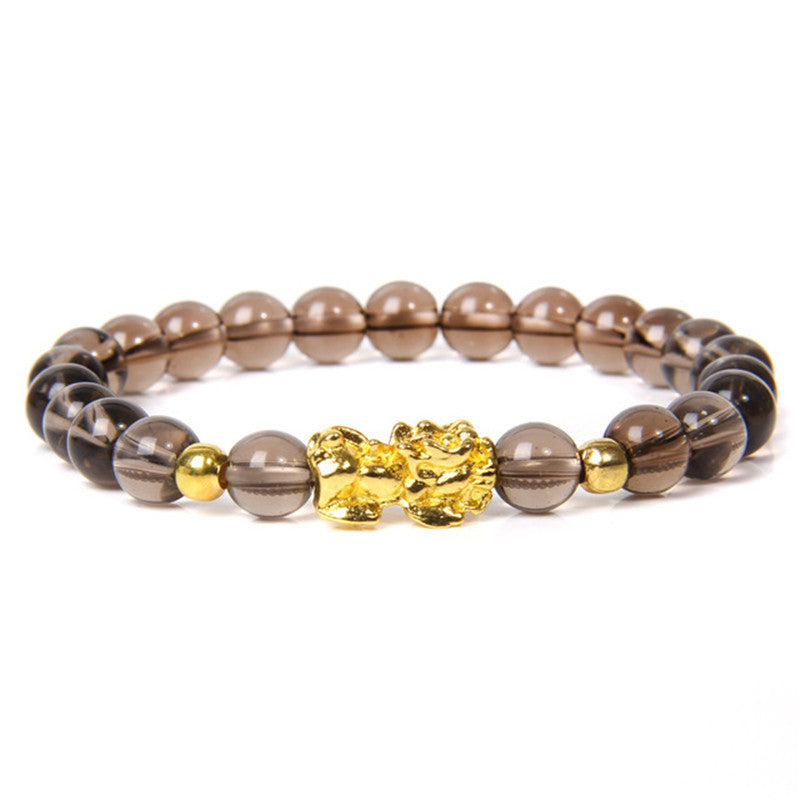 Men's Lucky Black Pixiu Gold Obsidian Bracelet