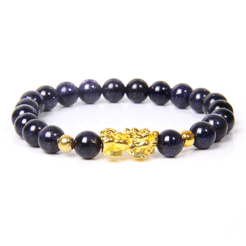 Men's Lucky Black Pixiu Gold Obsidian Bracelet