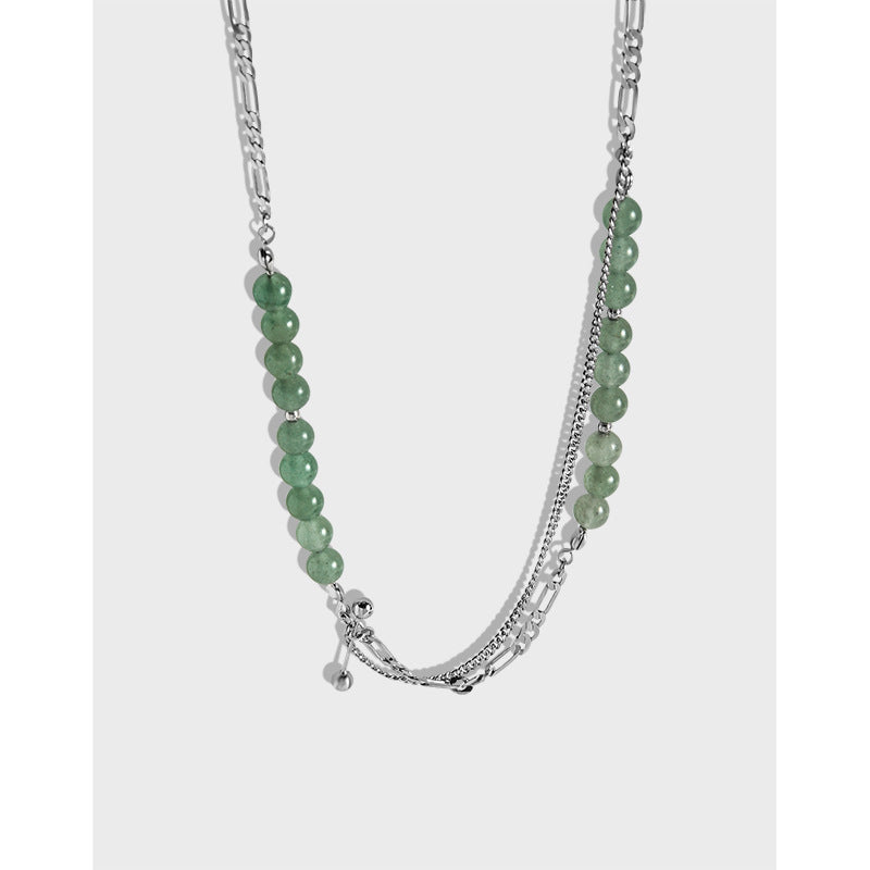 Temperament Wild Natural Green Aventurine Necklace Female Clavicle Chain