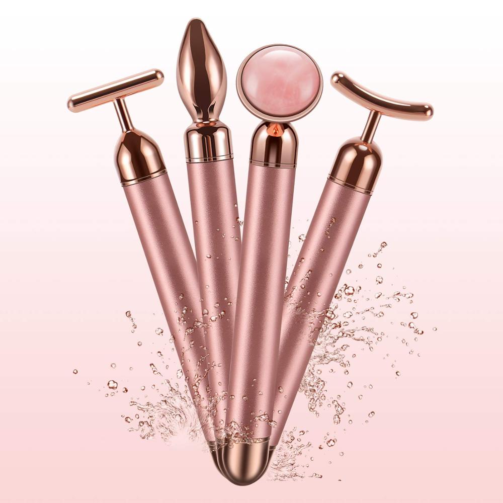Set of 4- Rose Quartz Face Roller - battery operated