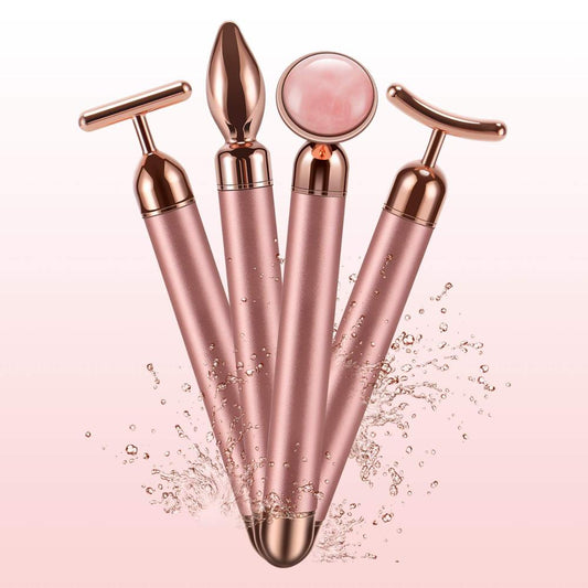 Set of 4- Rose Quartz Face Roller - battery operated