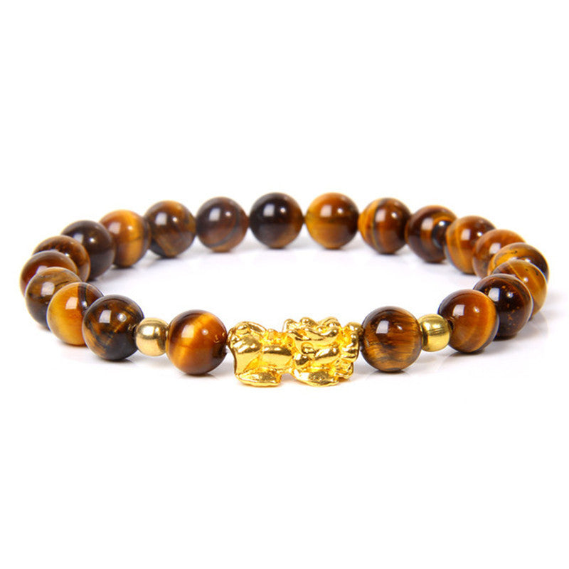Men's Lucky Black Pixiu Gold Obsidian Bracelet