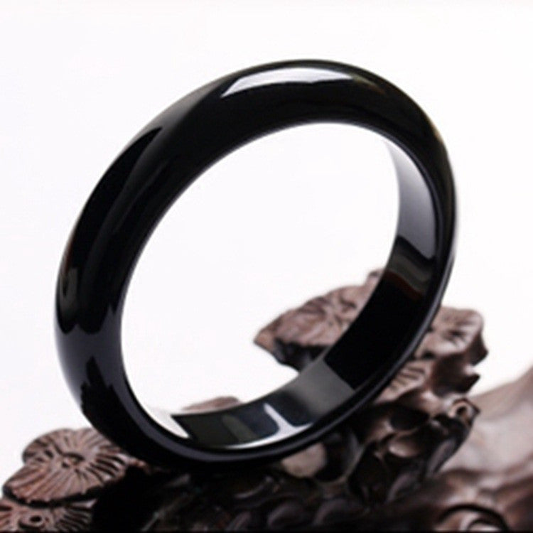 Natural Brazil Black Agate Bracelet Pure Black Obsidian