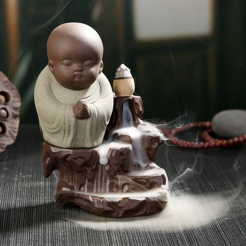 Meditating Little Monk Reverse Flow Incense Burner