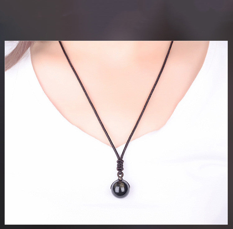 Natural Crystal Pendant Gold Obsidian Obsidian Fashion Simple Necklace
