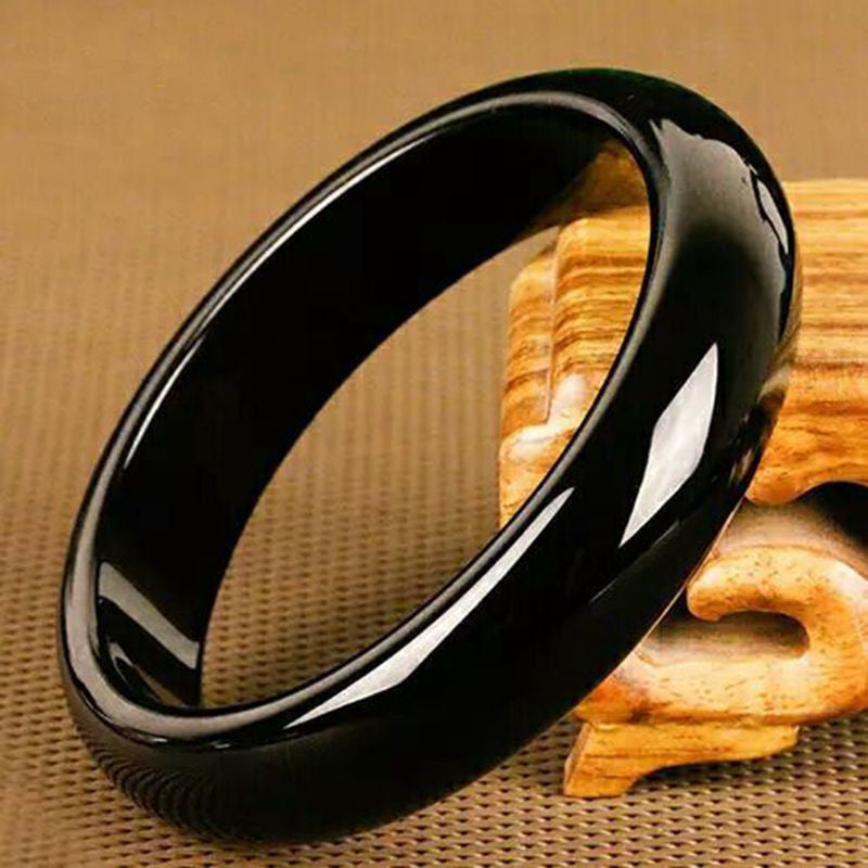 Natural Brazil Black Agate Bracelet Pure Black Obsidian