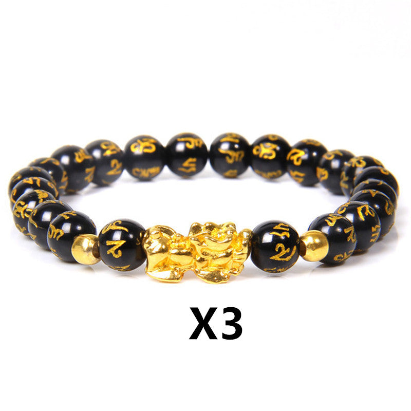 Men's Lucky Black Pixiu Gold Obsidian Bracelet