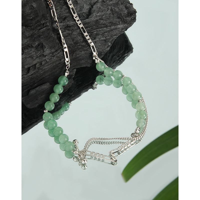 Temperament Wild Natural Green Aventurine Necklace Female Clavicle Chain