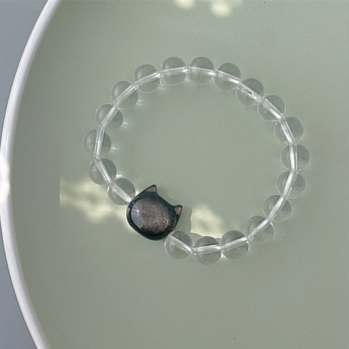 Silver Obsidian Cat White Crystal Sweet Cool