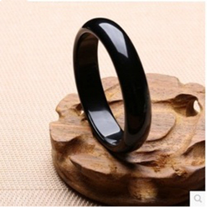 Natural Brazil Black Agate Bracelet Pure Black Obsidian