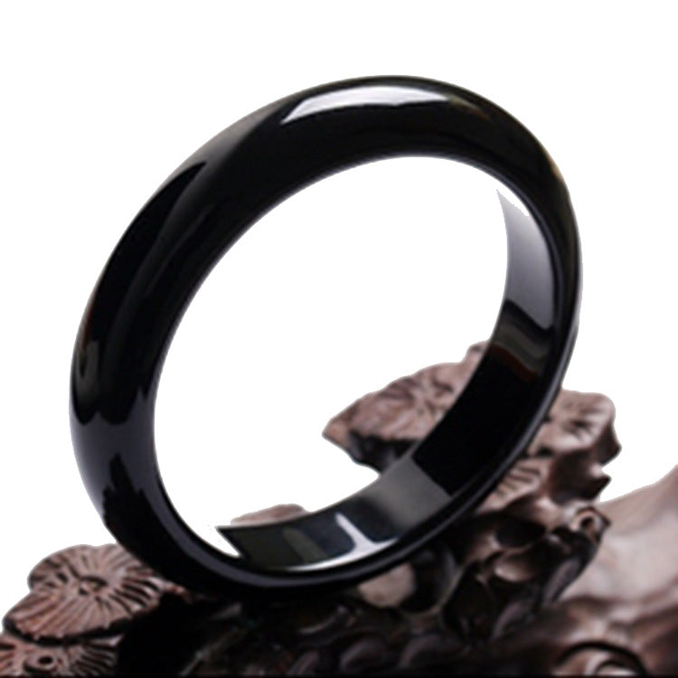 Natural Brazil Black Agate Bracelet Pure Black Obsidian