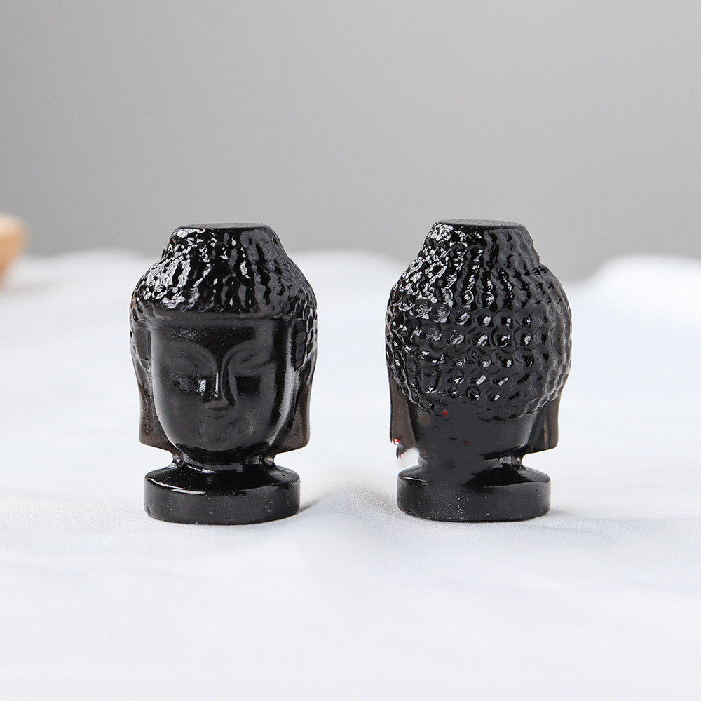 Obsidian Buddha Head Hand-carved Crystal Ornament