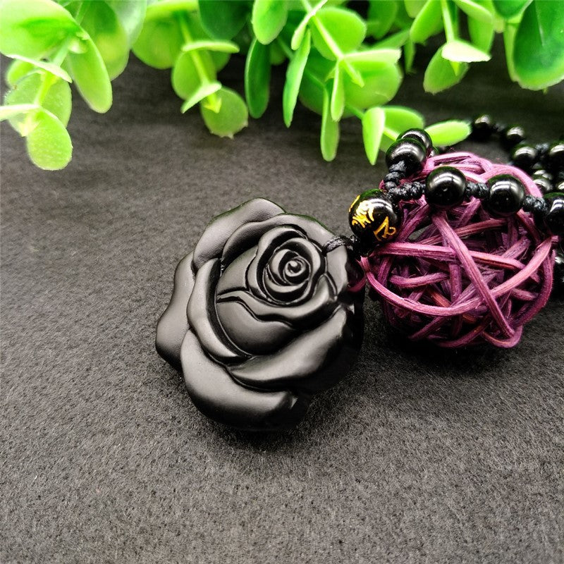 Obsidian Rose Pendant Necklace Gift