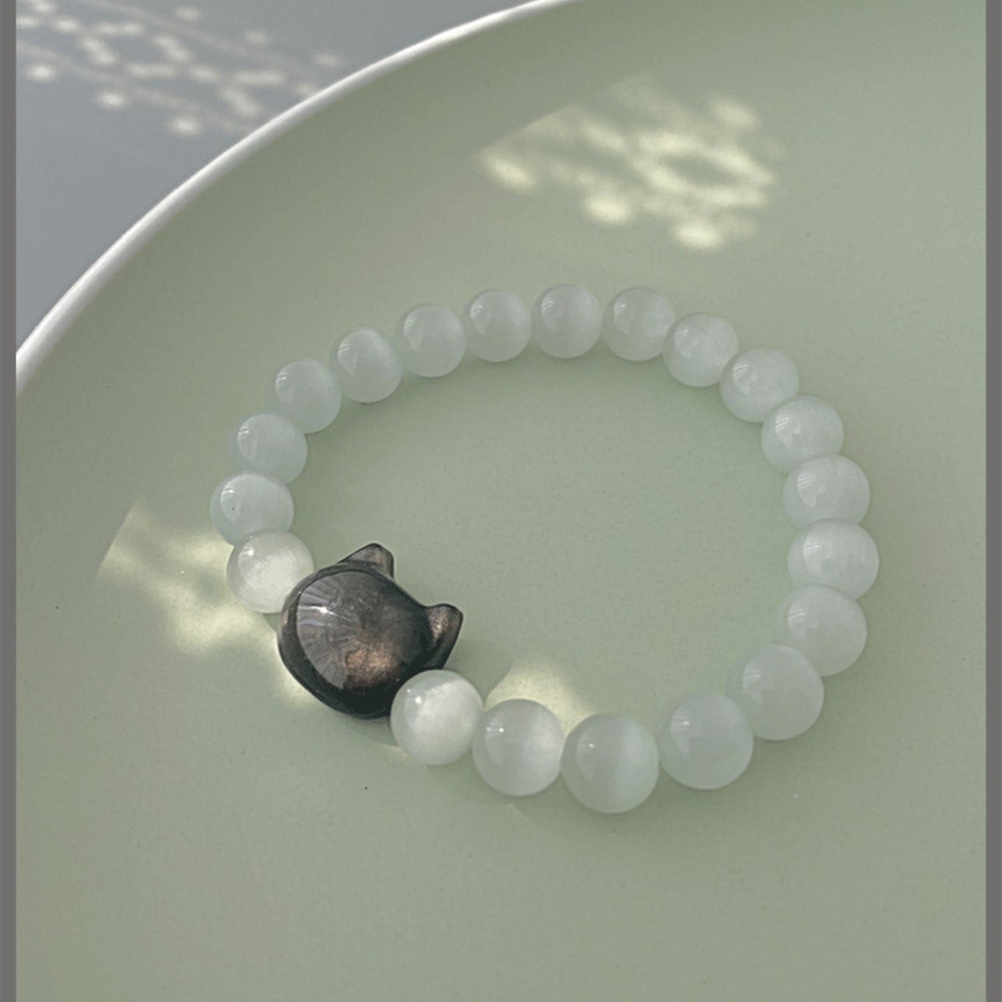 Silver Obsidian Cat White Crystal Sweet Cool
