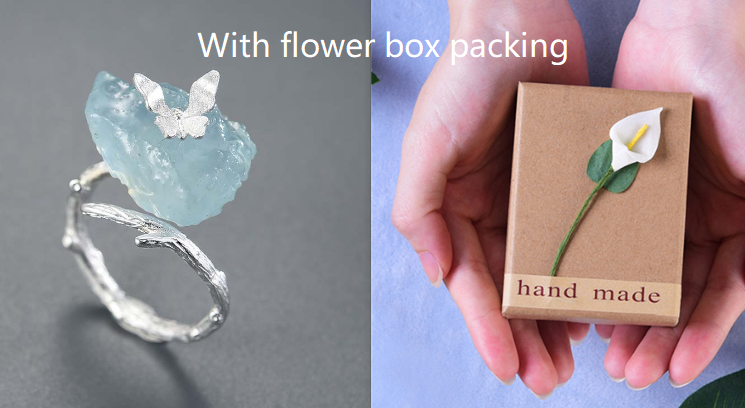 Women's Natural Aquamarine Adjustable Butterfly Ring