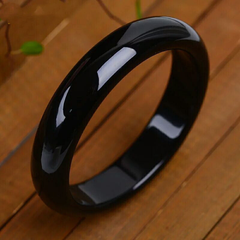 Natural Brazil Black Agate Bracelet Pure Black Obsidian